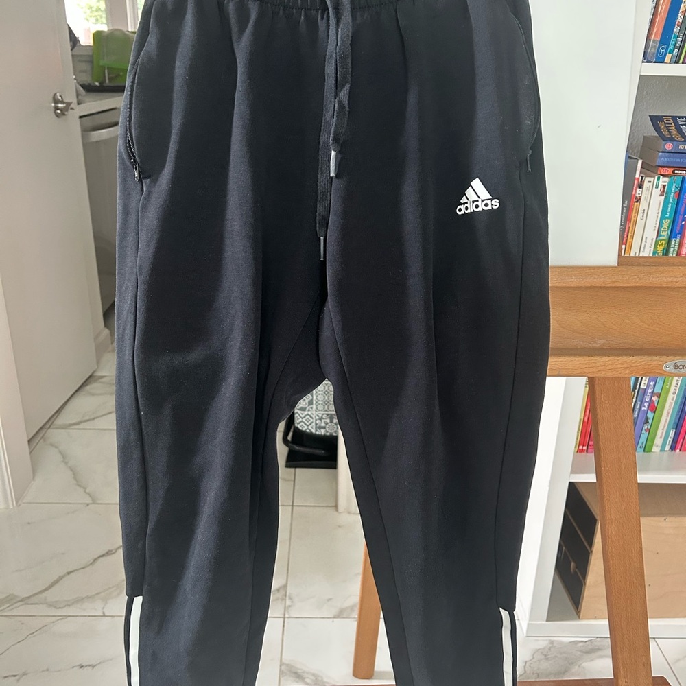 Adidas Black Jogger Pants with White Stripes